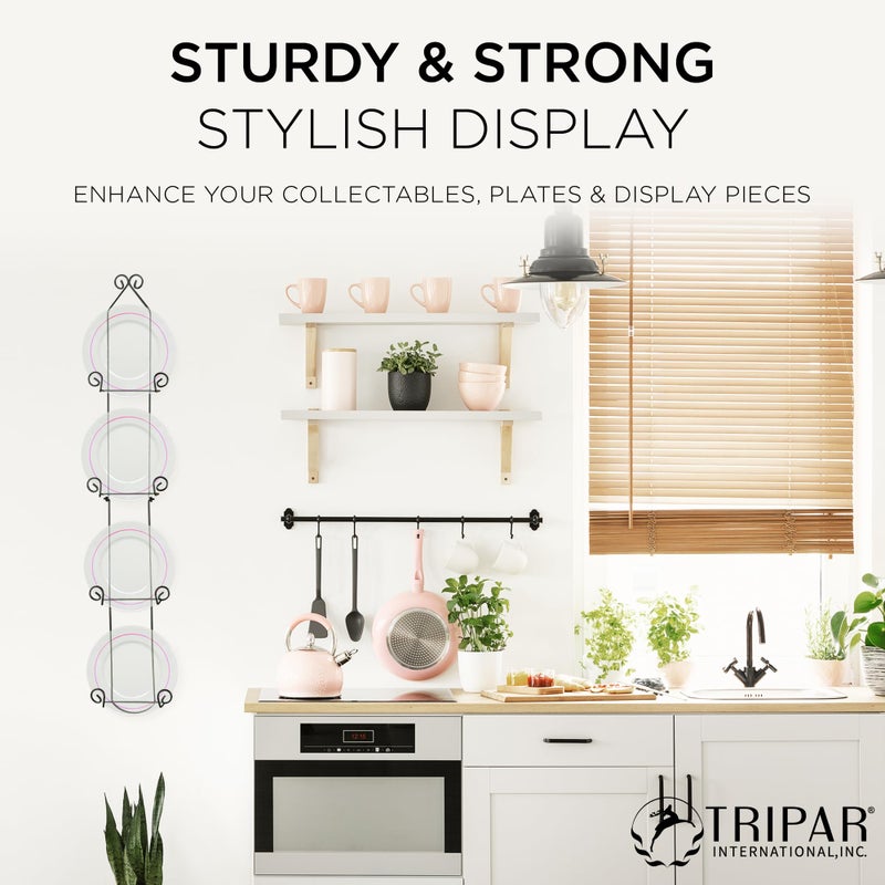 TRIPAR Vertical Wall Plate Rack, Black Display (4 Tiers) - Lightweight & Durable - Contains 4 Non-Adjustable Brackets - Elegantly Display Plates, Tiles, Artwork, & More - Image 5